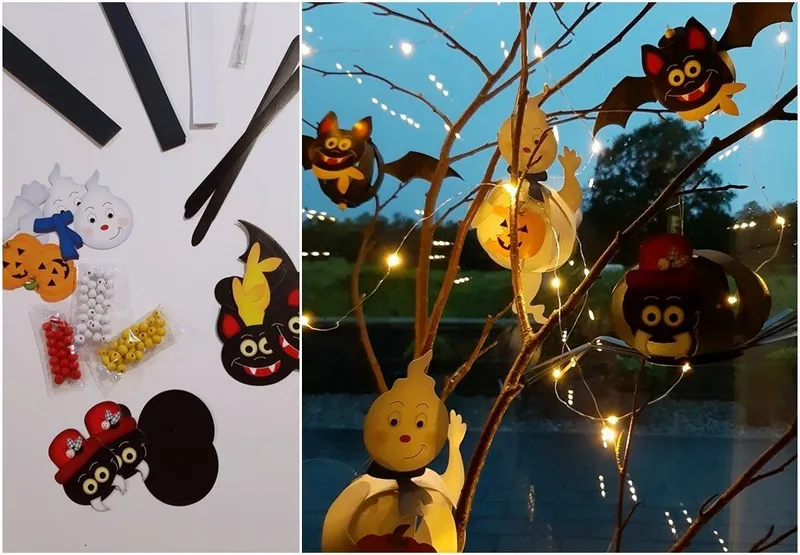 Halloween Paperballs als Fledermaus, Gespenst und Spinne