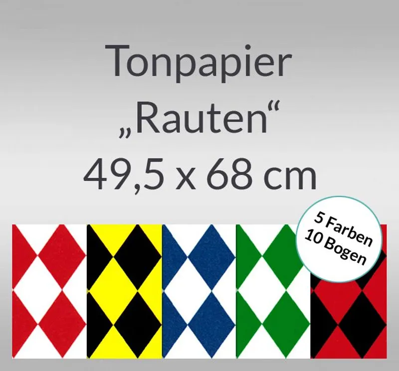 Rauten-Tonzeichenpapier 130 g/qm 49,5 x 68 cm - 10 Bogen sortiert
