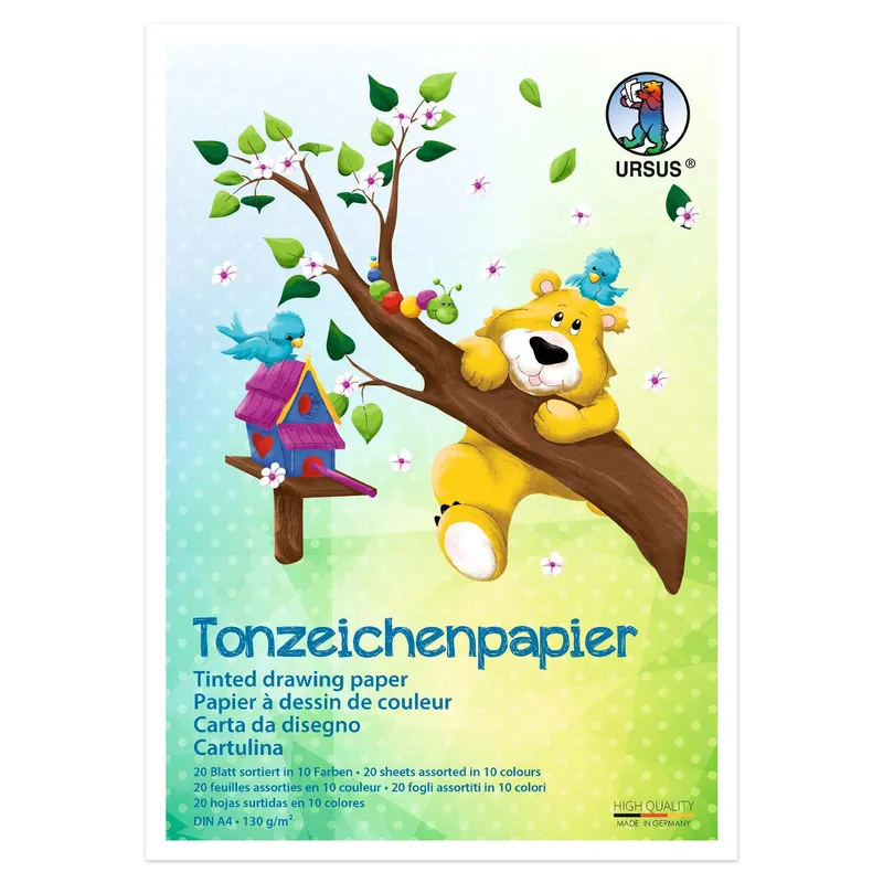 Tonzeichenpapierblock 130 g/qm DIN A4 - 20 Blatt in 10 Farben