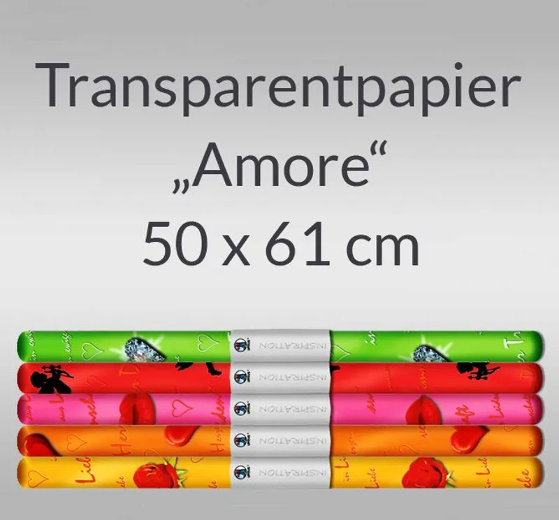 Transparentpapier "Amore" 50 x 61 cm - 5 Rollen sortiert