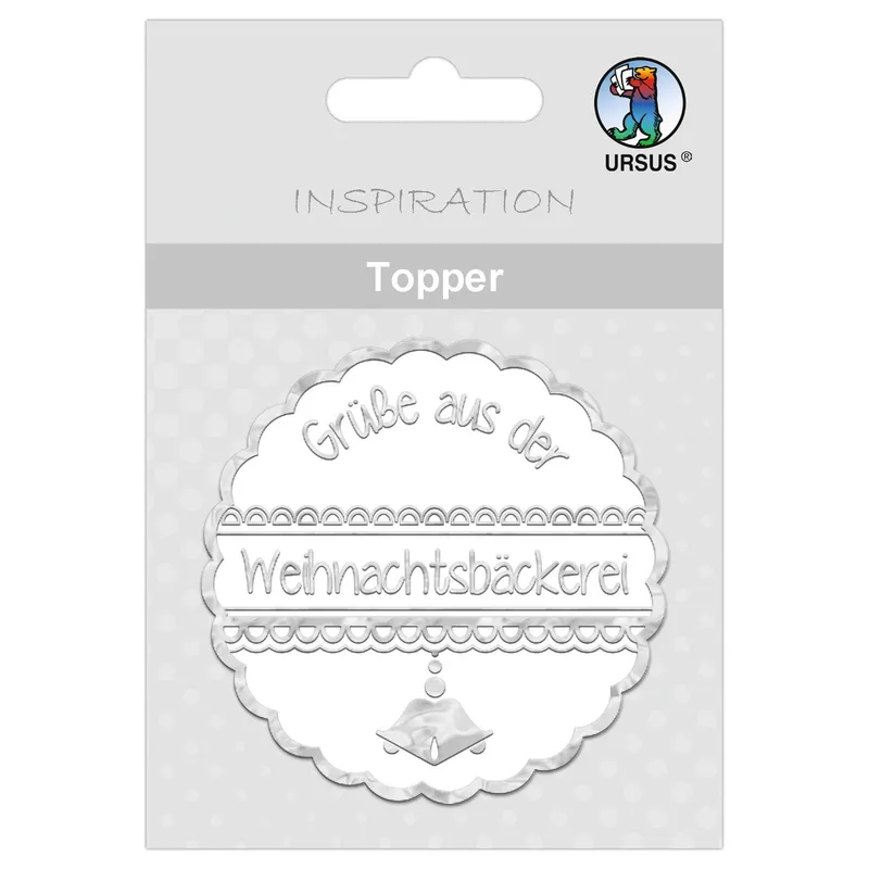 Topper "Grüße aus der Weihnachtsbäckerei" weiß/silber - Motiv 31