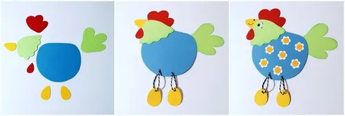 Ein Huhn aus Bastelpapier wird zusammengeklebt