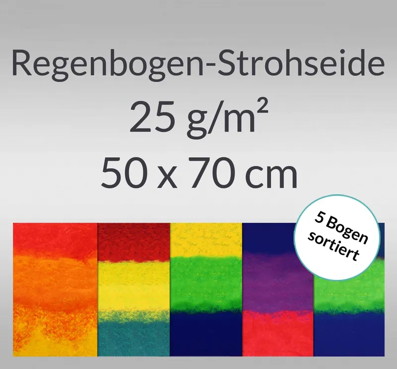 Regenbogen-Strohseide 25 g/qm - 5 Bogen sortiert
