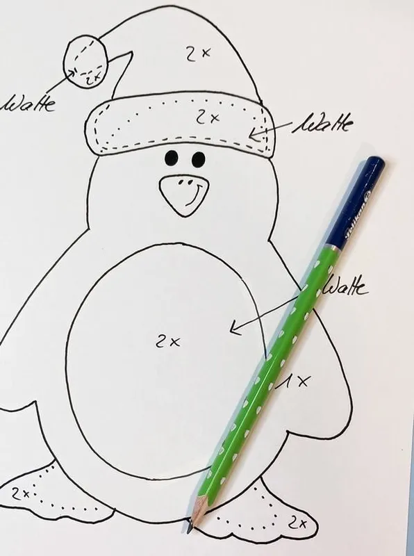 Vorlagebogen für die Pinguine übertragen.