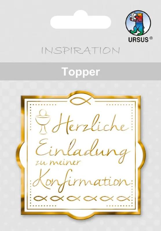 Topper "Herzliche Einladung zu meiner Konfirmation" weiß/gold - Motiv 25