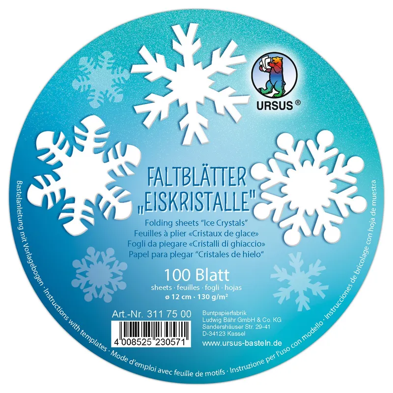 Faltblätter "Eiskristalle" Ø 12 cm - 100 Blatt