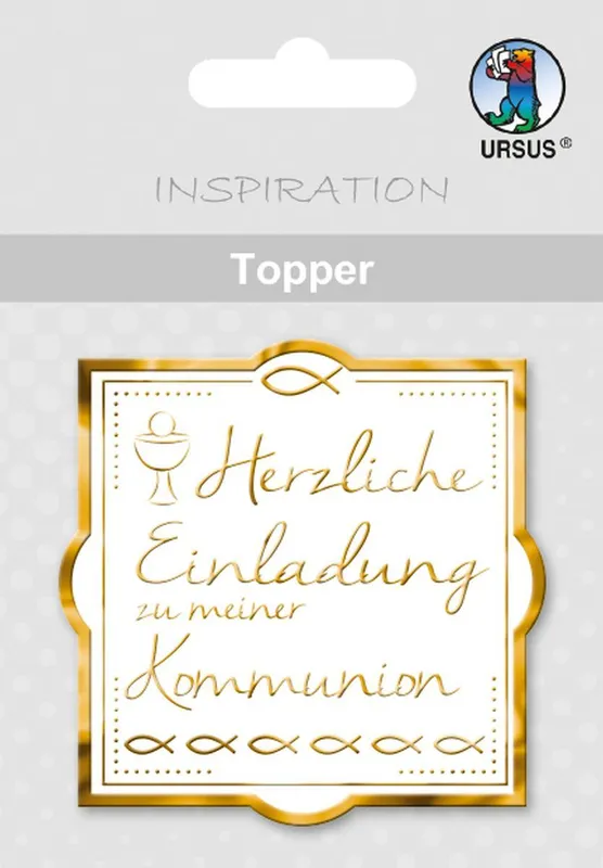 Topper "Herzliche Einladung zu meiner Kommunion" weiß/gold - Motiv 26
