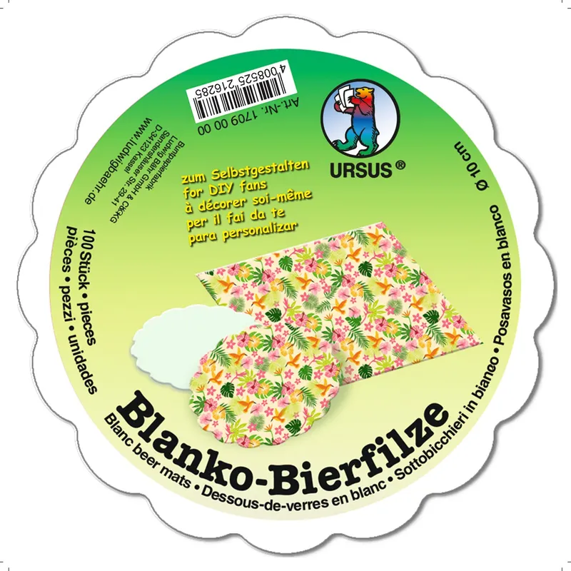 Blanko-Bierfilze, Durchmesser, ca. 10 cm, 100 Stück, weiß mit Wellenrand