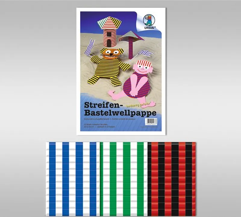 Streifen-Bastelwellpappe 260 g/qm 23 x 33 cm - 10 Blatt sortiert