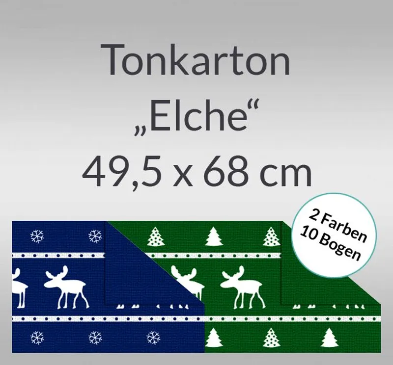 Tonkarton "Elche" 220 g/qm 49,5 x 68 cm - 10 Bogen sortiert