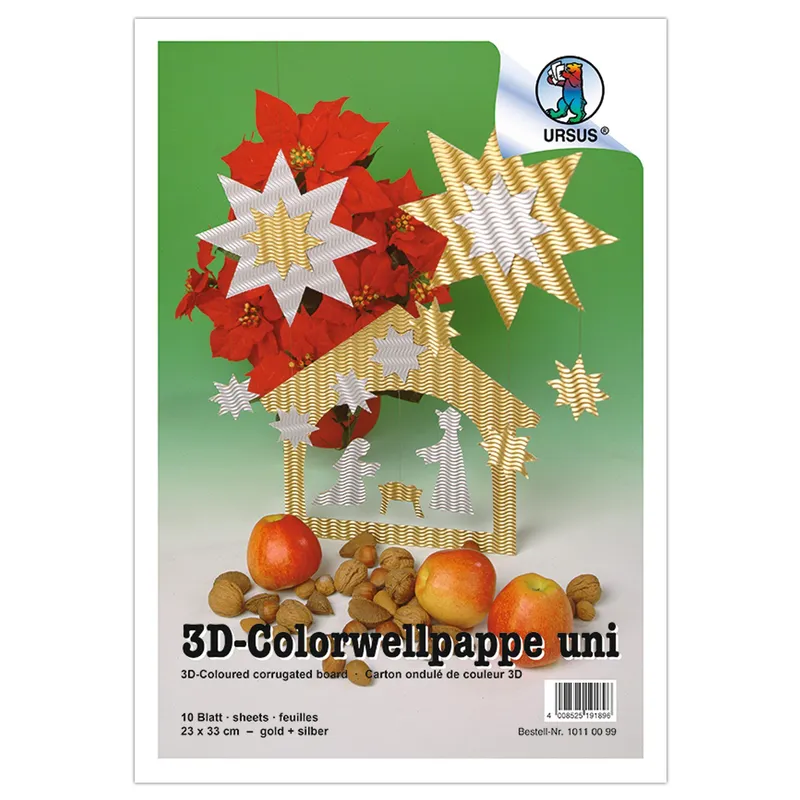 3D-Colorwellpappe 260 g/qm 23 x 33 cm - 10 Blatt sortiert in gold und silber