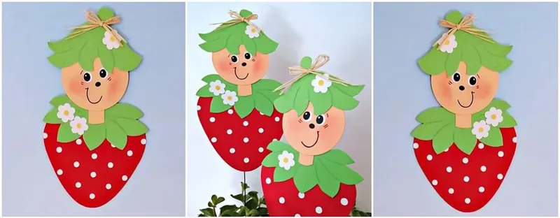 Erdbeeren mit Gesichtern aus Bastelpapier