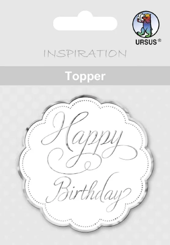 Topper "Happy Birthday" weiß/silber - Motiv 02