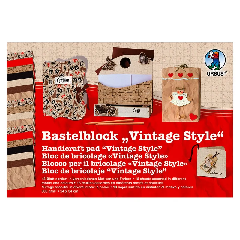 Bastelblock "Vintage Style" 24 x 34 cm - 18 Blatt