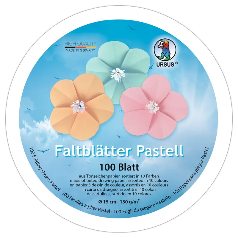 Tonzeichenpapier-Faltblätter Pastellfarben Ø 15 cm - 100 Blatt