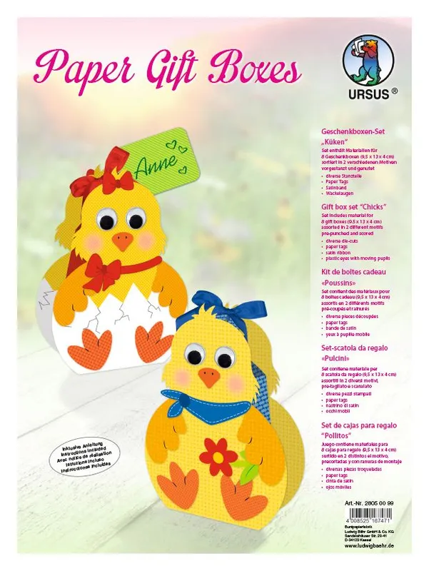Geschenkboxen Set Küken, 8 Stück, sortiert in 2 Motiven