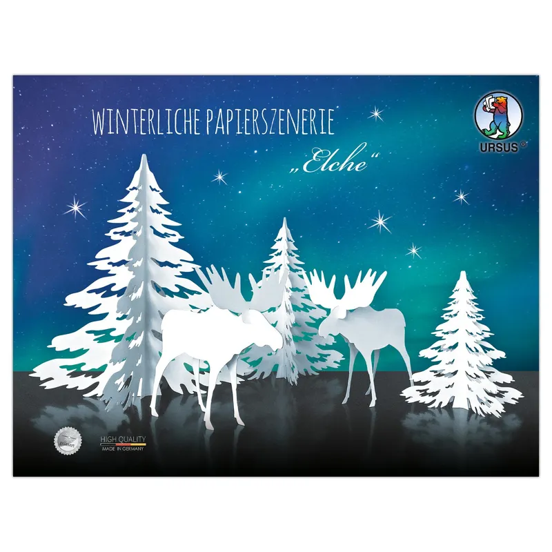 Winterliche Papierszenerie "Elche"