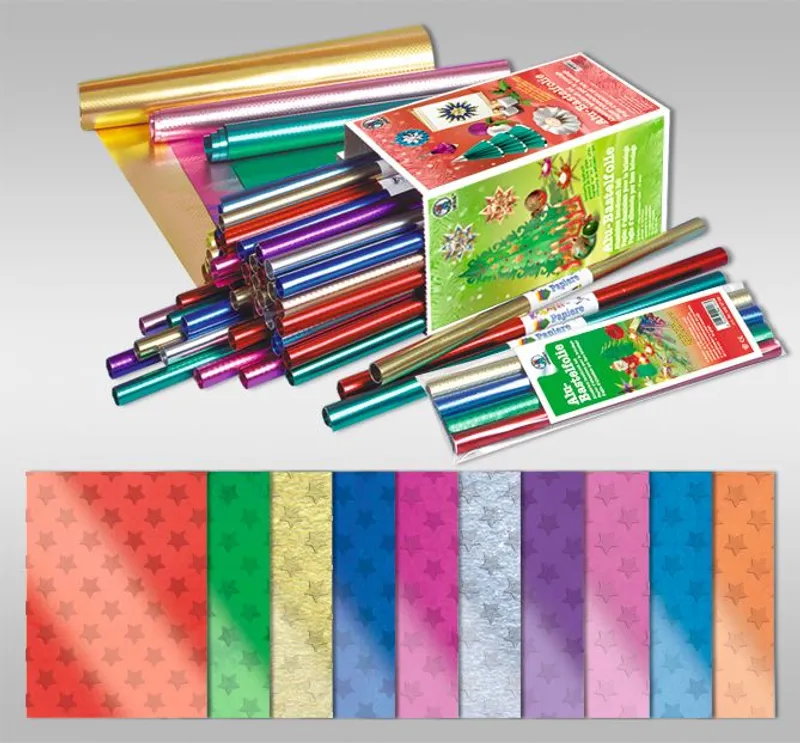 Alu-Sternchenfolie 90 g/qm 30 x 50 cm - 4 Rollen sortiert