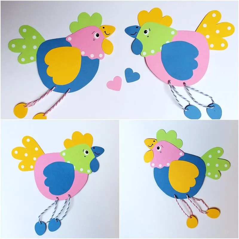 Bunte Hühner in Rosa und Blau