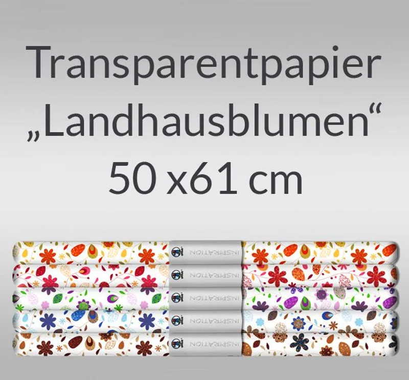 Transparentpapier "Landhausblumen" 50 x 61 cm - 5 Rollen sortiert