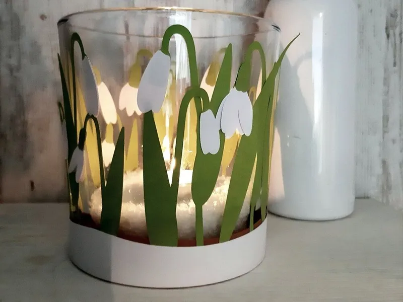 Windlicht mit Schneeglöckchen Bordüre