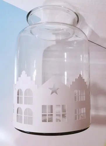 Weihnachts-Vase mit einer Häuser-Bordüre