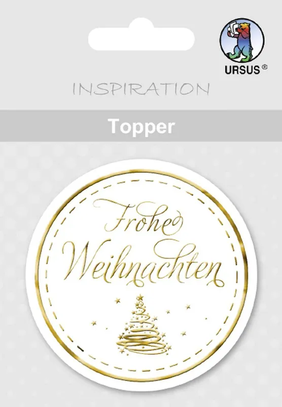Topper "Frohe Weihnachten" weiß/gold - Motiv 12