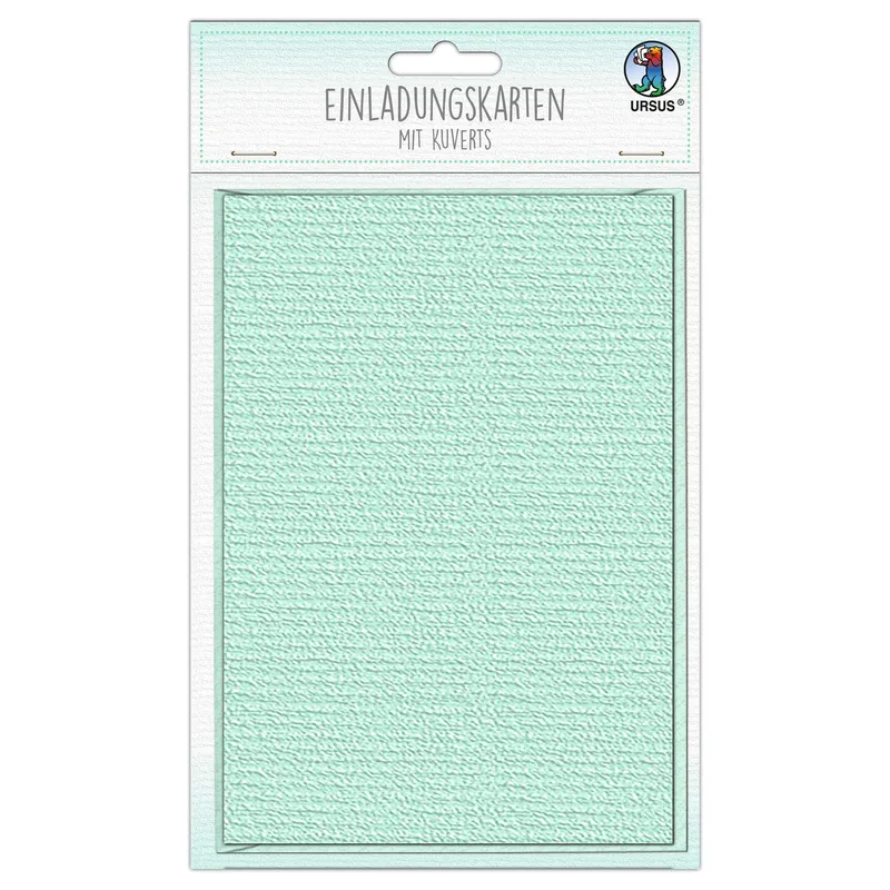 Einladungskarten rosa oder mint, 6 Karten 200g/qm, gefaltete 11,9 x 17 cm und 6 Kuverts 100 g/qm Grö