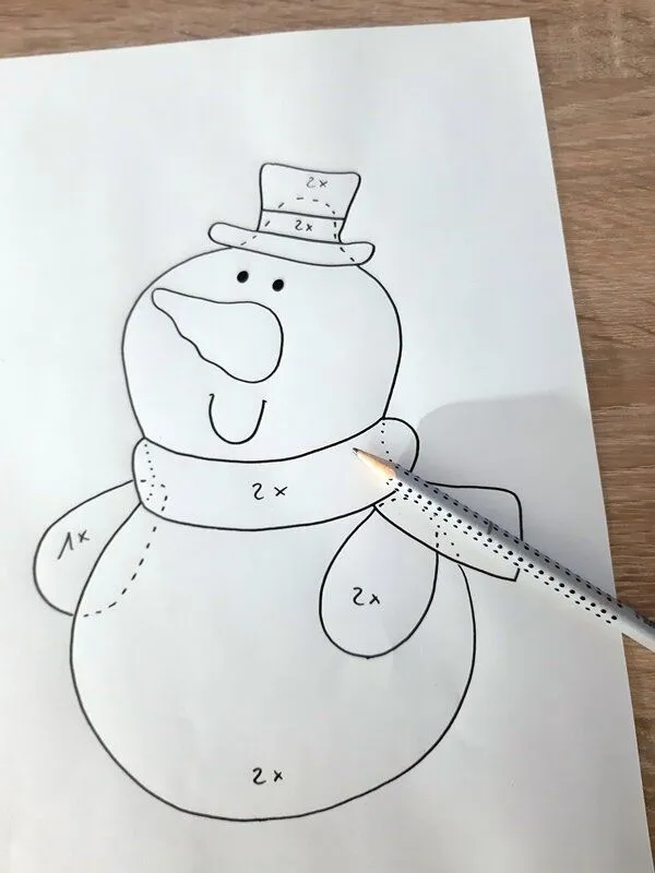 Vorlagebogen vom Schneemann im Schnee