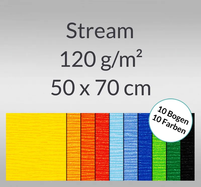 Stream 120 g/qm 50 x 70 cm - 10 Bogen sortiert