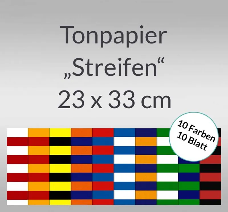 Streifen-Tonzeichenpapier 130 g/qm 23 x 33 cm - 10 Blatt sortiert