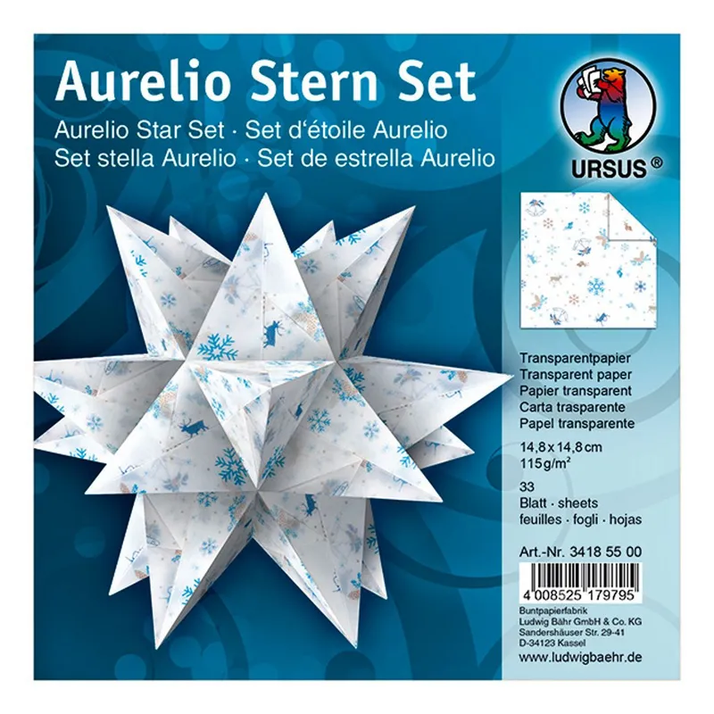 Faltblätter Aurelio-Stern "Classic Christmas" Weihnachten blau/braun 14,8 x 14,8 cm