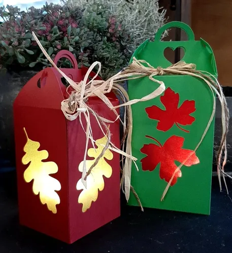 2 bleuchtete Tischlaternen in rot und grün.