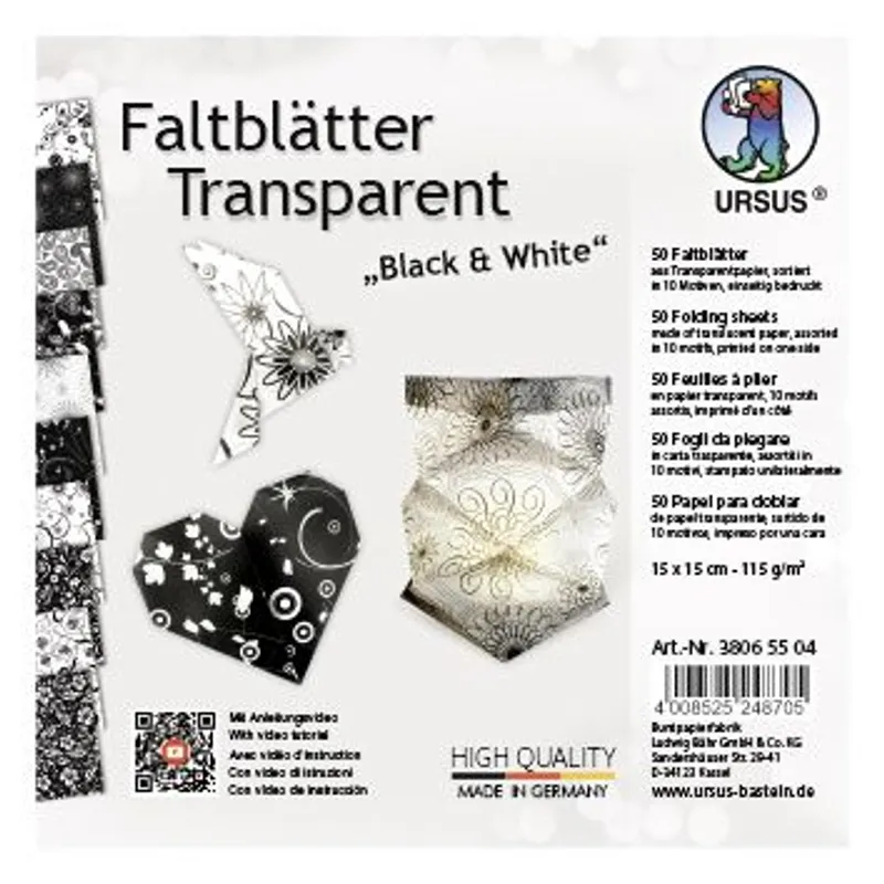 Transparentpapier-Faltblätter "Black & White" 115 g/m², 15 x 15 cm, 50 Blatt
