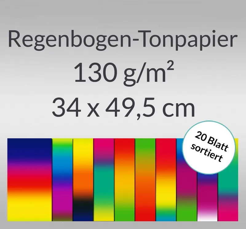 Regenbogen-Tonzeichenpapier 130 g/qm 34 x 49,5 cm - 20 Blatt sortiert