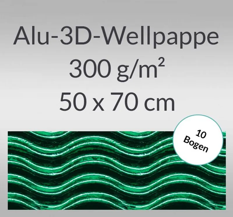 Alu-3D-Colorwellpappe 260 g/qm 50 x 70 cm grün - 10 Bogen