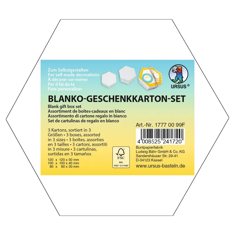 Blanko-Geschenkkarton-Set "mini" sechseckig