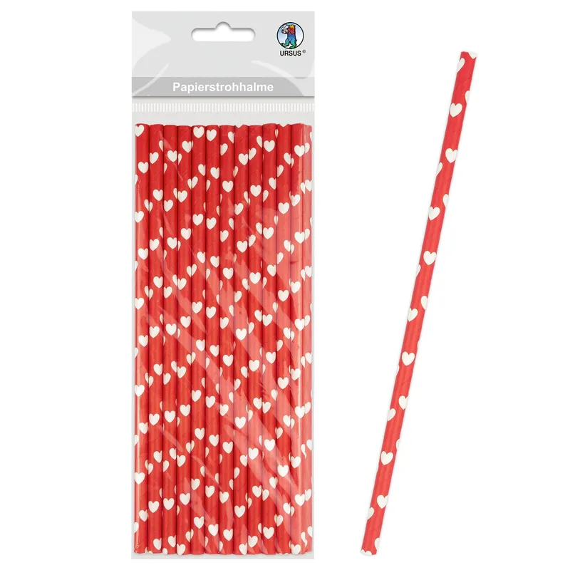 Papierstrohhalme "Herzen" klein ø 0,6 cm - 24 Stück
