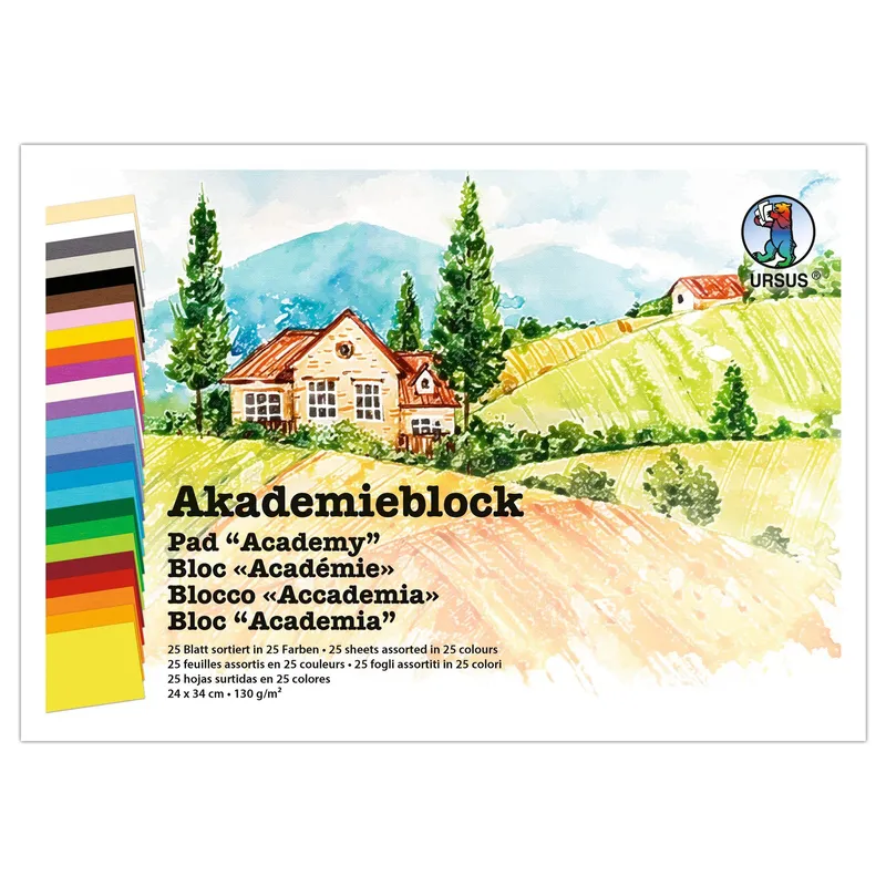 Tonzeichenpapier 130 g/qm "Akademieblock" 24 x 34 cm - 25 Blatt sortiert