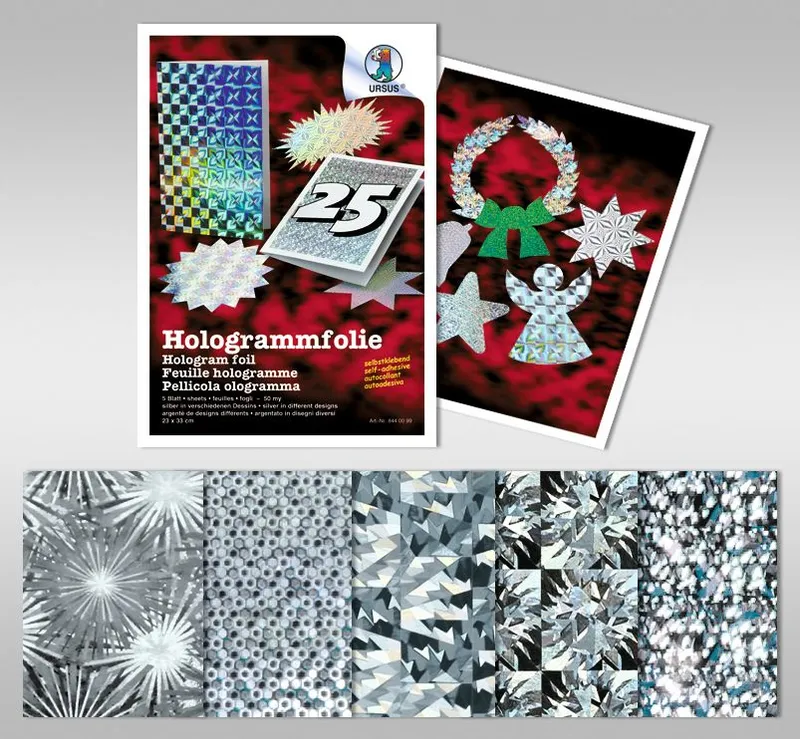 Hologrammfolie 50 µm "Silber" 23 x 33 cm - 10 Blatt sortiert