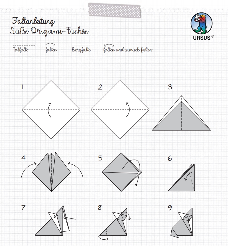 Bebilderte Faltanleitung für Origami Füchse.