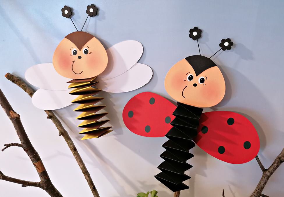 Biene und Marienkäfer aus Bastelpapier