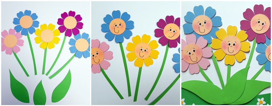 Bunte Blumen aus Bastelpapier in 3 Schritten erklärt