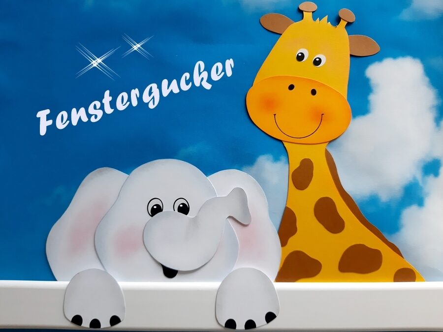 Fenstergucker Elefant und Giraffe aus Papier