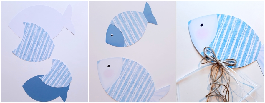 Fische aus Papier in blau und weiß