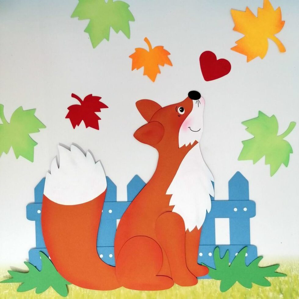 Fuchs im herbstlichen Garten Fensterbild für Kinder