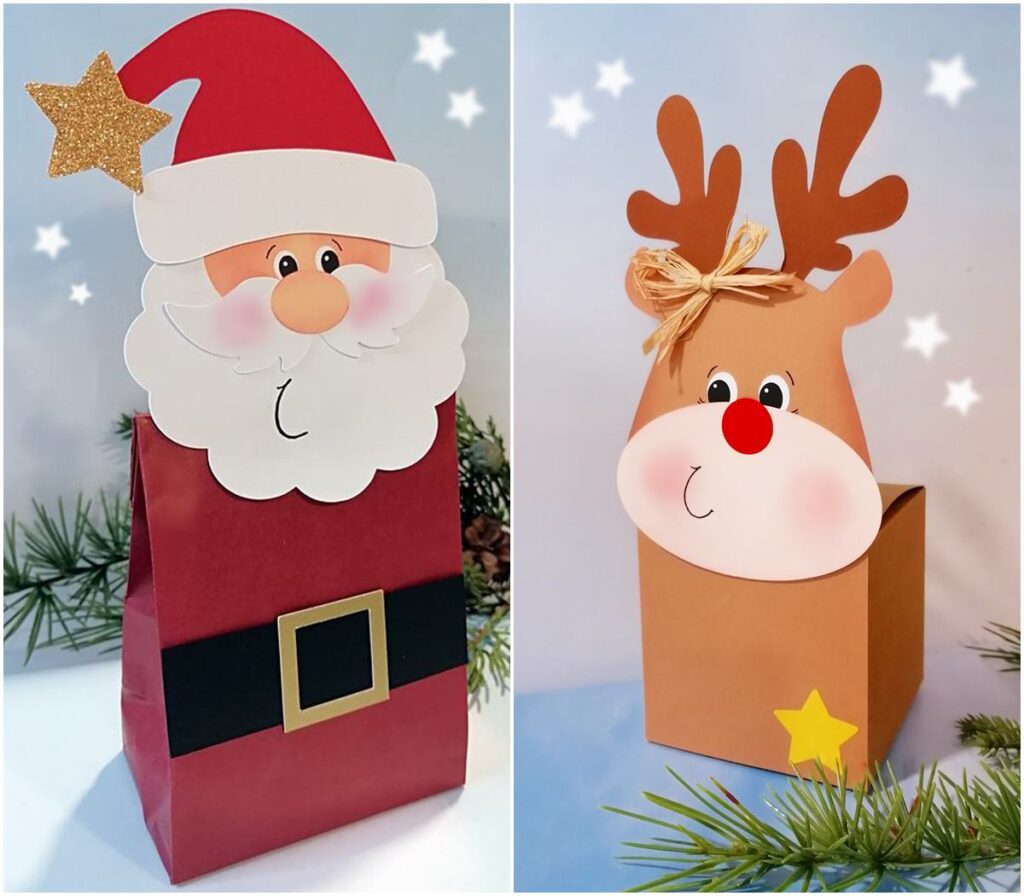 Geschenke als Weihnachtsmann und Rentier verpackt
