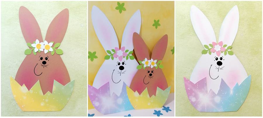 4 Hasen in bunter Eierschale aus Bastelpapier für Ostern