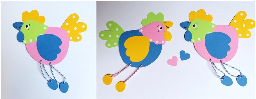 Hühner in bunten Farben aus Bastelpapier