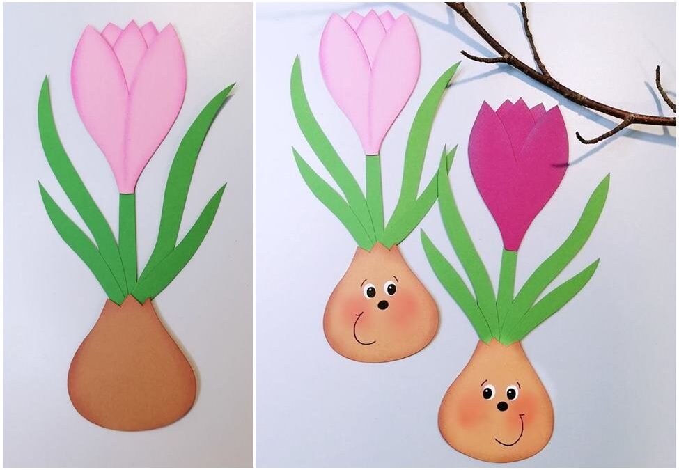 Krokusse in Flieder aus Bastelpapier